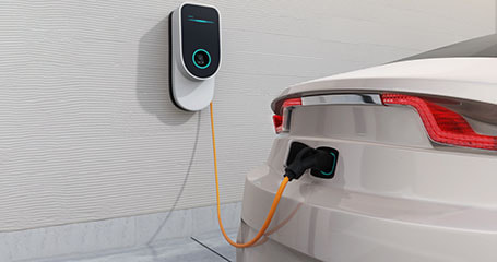 Electric vehicle charger installed in a home garage 3d concept art