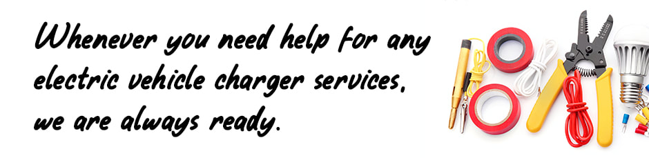 Image of electrical tools on white background with text relating to electric vehicle charger installation services