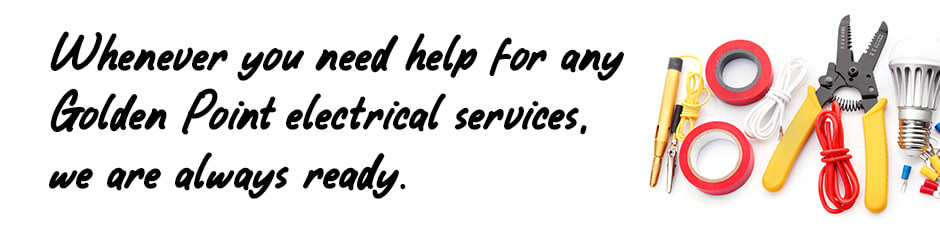 Image of electrical tools on white background with text relating to Golden Point electrical services