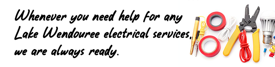 Image of electrical tools on white background with text relating to Lake Wendouree electrical services