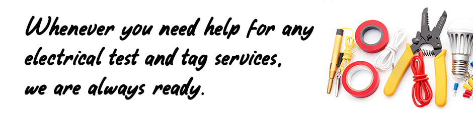 Image of electrical tools on white background with text relating to test and tag services