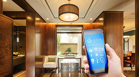 smart home automation mobile app in a home concept art